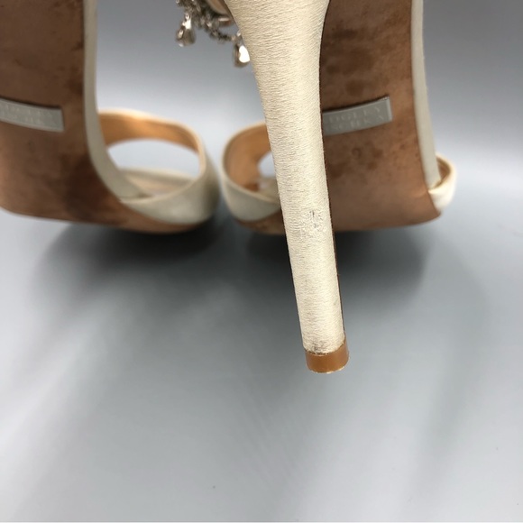 Badgley Mischka Satin Open Toe Jeweled Ankle Cuff Heels Size 9 - Picture 9 of 10